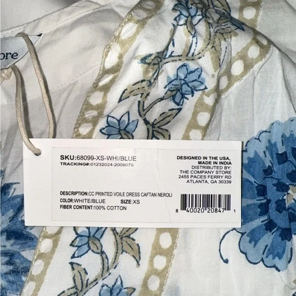 NWT The Company Store Voile Printed Blue & White Caftan Dress XS‎ - Picture 4 of 12